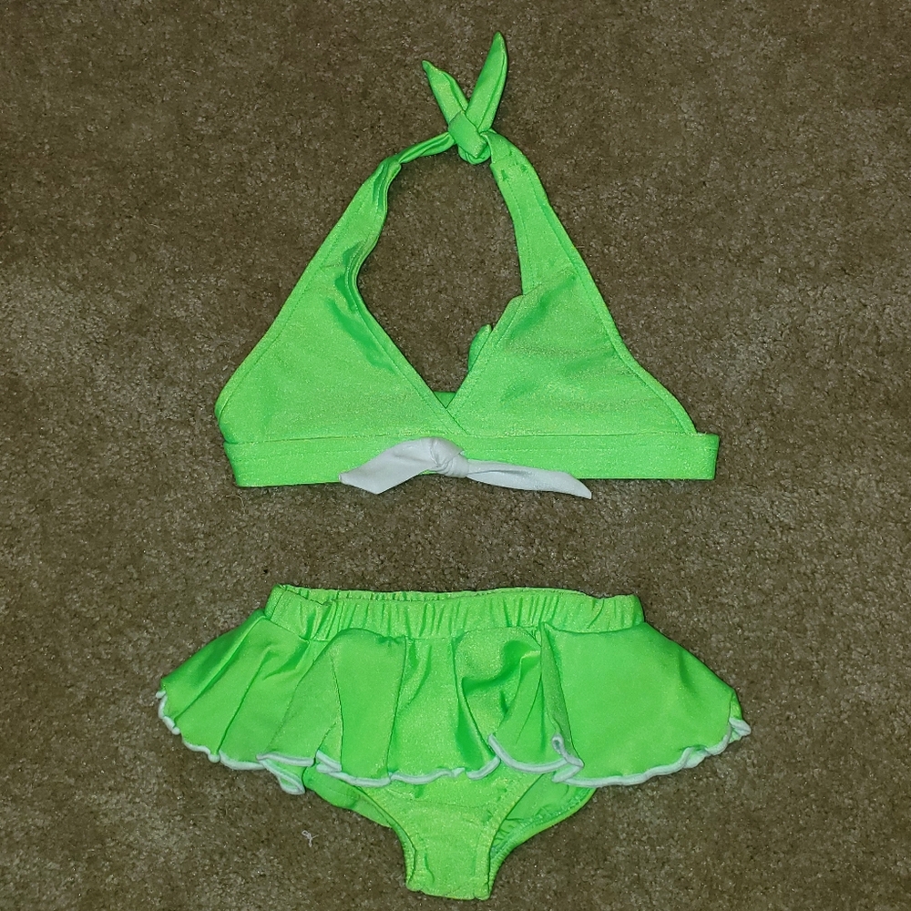 Custom Made Neon Green Halter Bikini Set from HOLLYWOOD BABE Sz 5